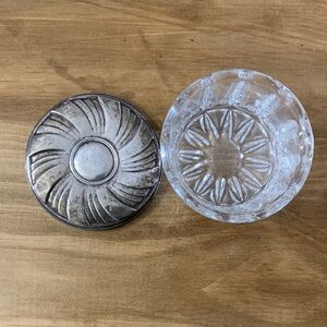 Vintage Sterling Silver mirror Lidded Glass and Metal Vanity Jar